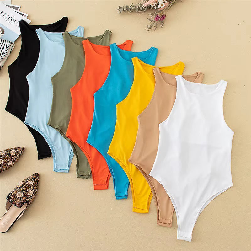 Casual Sexy Sleeveless Slim
Beach Romper Girl Solid Color One Piece Bodysuit