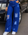 Ladies high waist baggy ripped jeans
