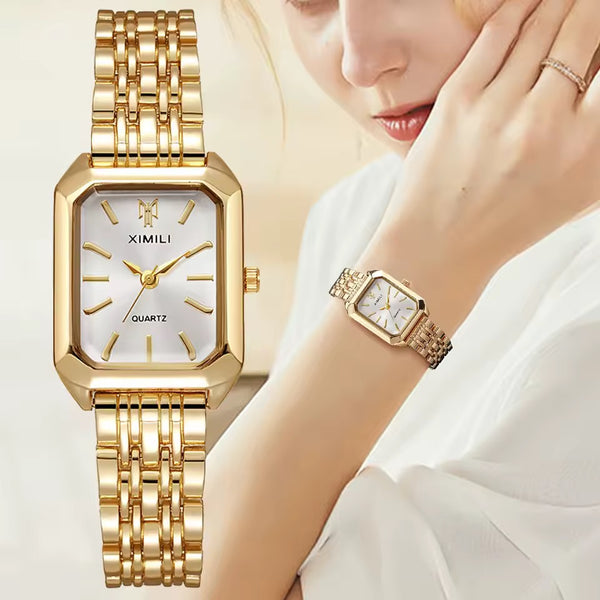 Luxury Rectangle Ladies Steel Band Quartz Watch