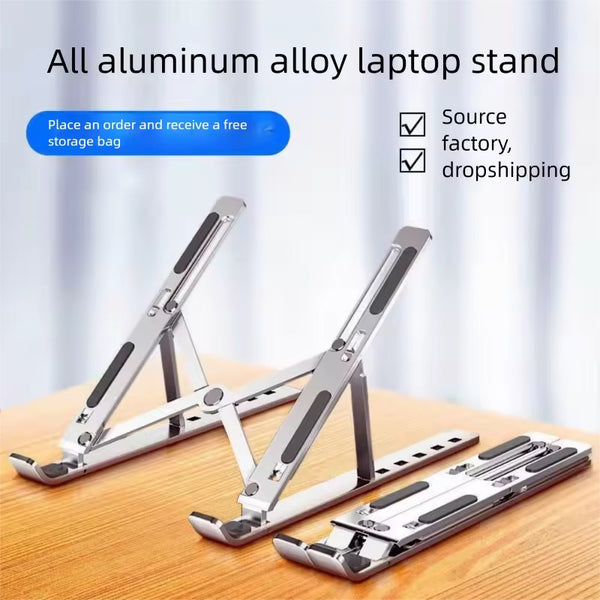 Aluminum Laptop Stand, Foldable Portable Tablet Holder, Desktop Height‑Rise Bracket, Compact Storage Computer Base