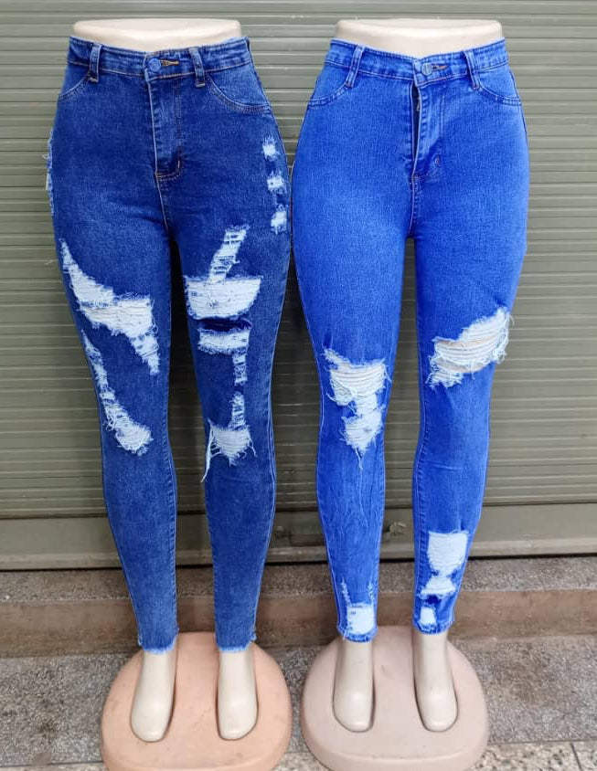 High-waist ripped skinny jeans