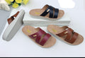 Criss-cross leather slides